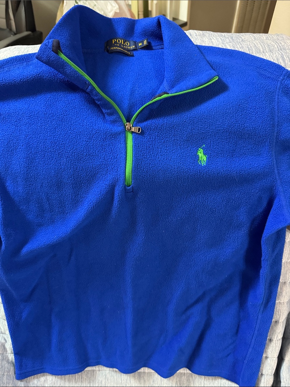 Polo by Ralph Lauren Bright Blue Quarter-Zip Fleece with Green Trim